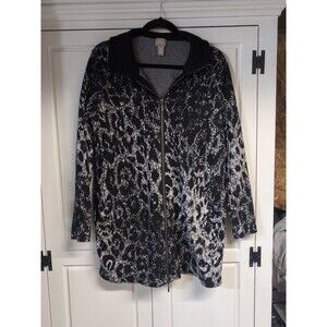 Chico's Size 2 Full Zip Multicolor Cotton Sweater Long Cardigan Light Sweater